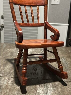 vintage, hand-crafted doll's wooden rocking chair
